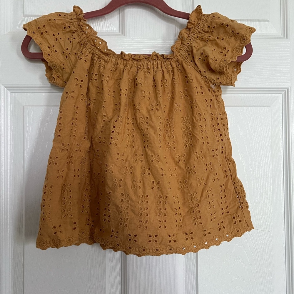 Mustard Eyelet Off-Shoulder Top - Picture 2 of 7